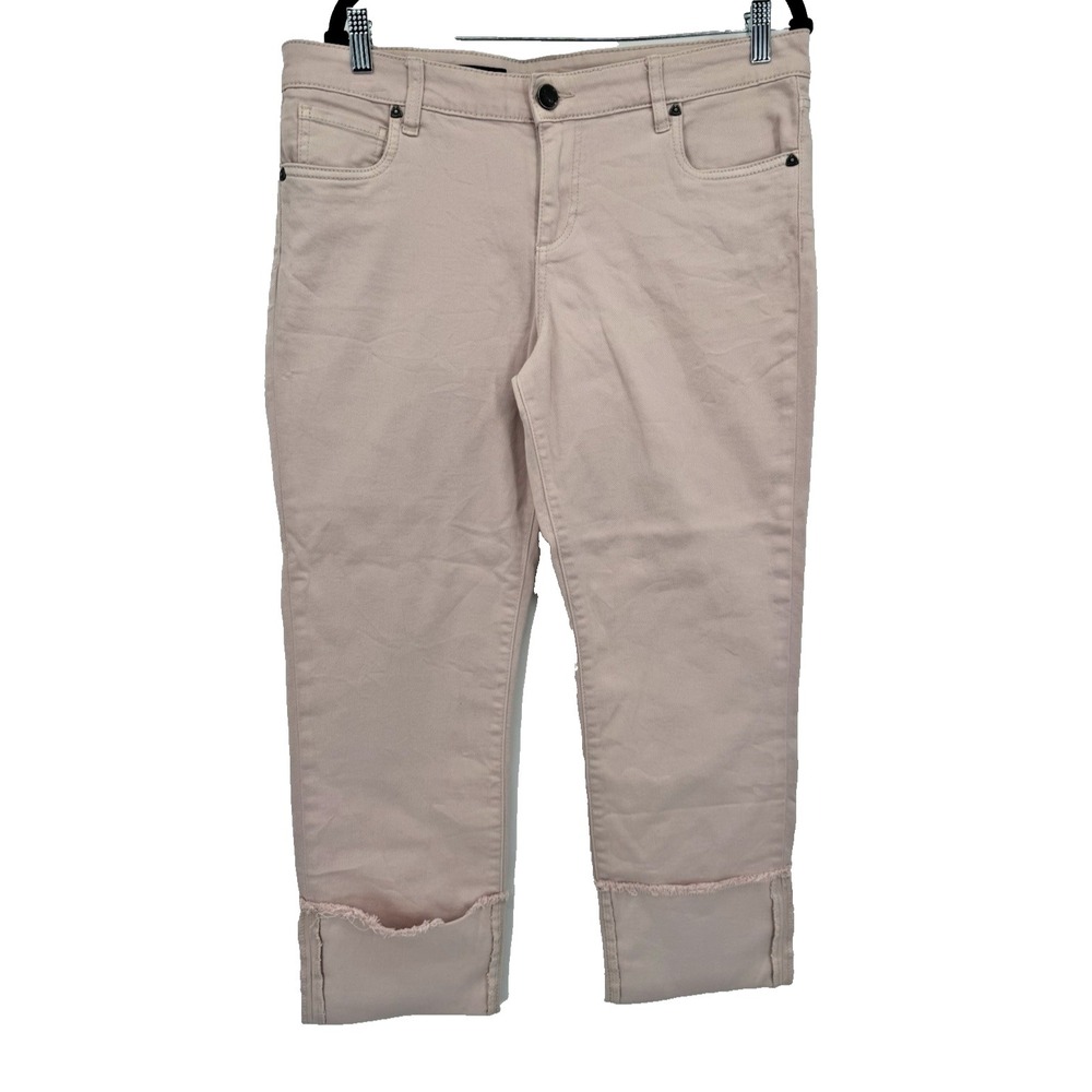 Kut From The Kloth Cameron Straight Leg Roll Cuff Ankle‎ Jeans Pink Capri fringe